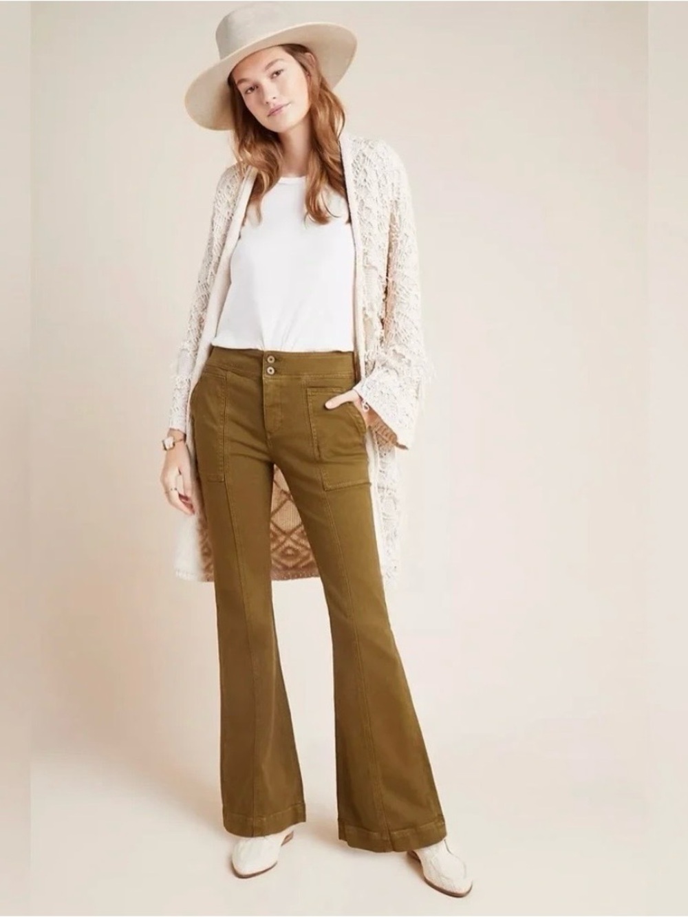 Anthropologie Pilcro and the Letterpress High-Rise Trouser Bootcut in Olive.